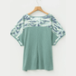 Candi Mist Green Ribbed Camouflage Patchwork Plus Size V Neck Tee