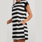 Vanessa Black Stripe Cap Sleeve Shift T Shirt Dress