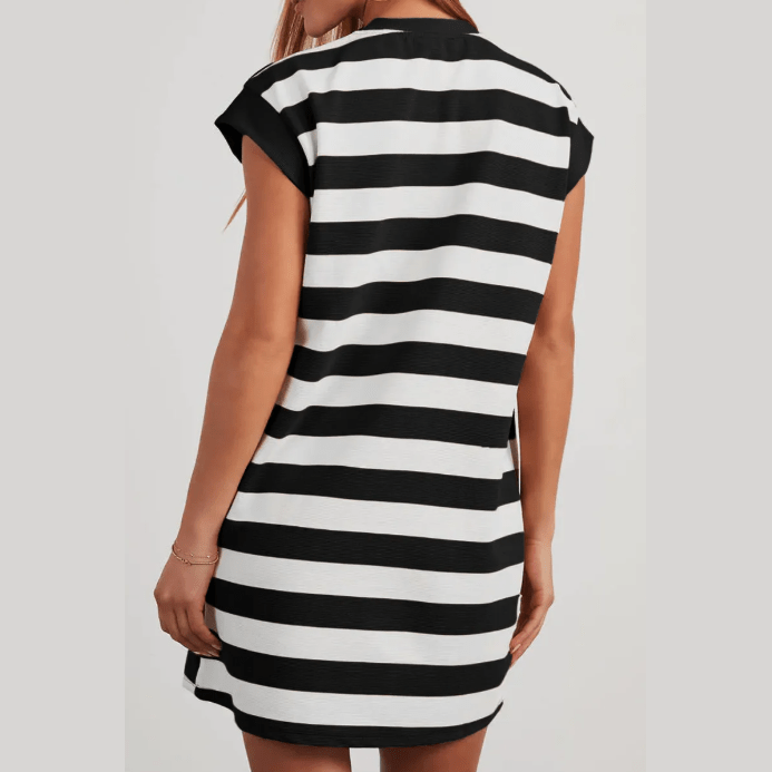 Vanessa Black Stripe Cap Sleeve Shift T Shirt Dress