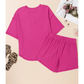 Winslet Pink Waffled V Neck Loose Tee Drawstring Shorts Set