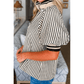 Marloe Black Stripe Polo Collar Half Zip Short Puff Sleeve Blouse