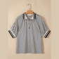 Marloe Black Stripe Polo Collar Half Zip Short Puff Sleeve Blouse