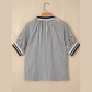 Marloe Black Stripe Polo Collar Half Zip Short Puff Sleeve Blouse