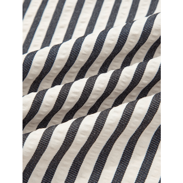 Marloe Black Stripe Polo Collar Half Zip Short Puff Sleeve Blouse