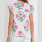 Colley Pink Wild Flower Print Contrast Trim Scallop Detail Short Sleeve Blouse