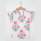 Colley Pink Wild Flower Print Contrast Trim Scallop Detail Short Sleeve Blouse