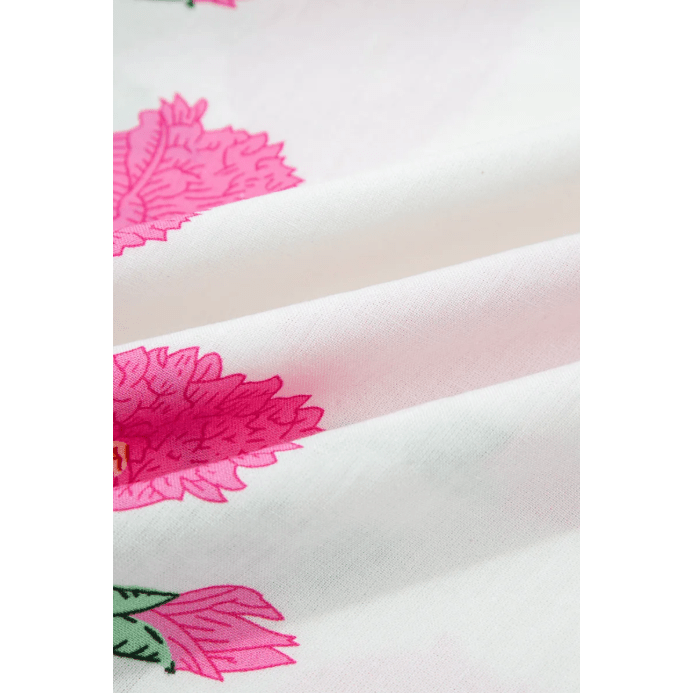 Colley Pink Wild Flower Print Contrast Trim Scallop Detail Short Sleeve Blouse