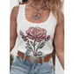 Klaudia White Retro Floral Print Scalloped Square Neck Knit Tank