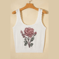 Klaudia White Retro Floral Print Scalloped Square Neck Knit Tank