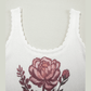 Klaudia White Retro Floral Print Scalloped Square Neck Knit Tank
