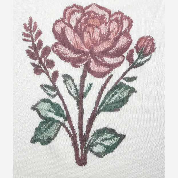 Klaudia White Retro Floral Print Scalloped Square Neck Knit Tank