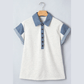 Cacey Light Grey Denim Color Block Patchwork Shirt Collar Short Sleeve Blouse