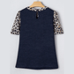 Kimbre Navy Blue Ribbed Contrast Leopard Patchwork Short Sleeve Top