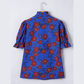 Ida Blue Ruffled Short Balloon Sleeve Frilled V Neck Floral Blouse