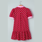 Jordan Red Floral Print Contrasted V Neck Short Bubble Sleeve Mini Dress