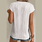 Monette White Wavy Textured Button V Neck Tee