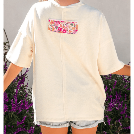 Dianne Floral Patched Raw Seam Big Flower Oversize Tee