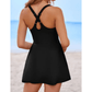 Waverly Black Contrast Edge Ruffled High Waist One Piece Swim Dress