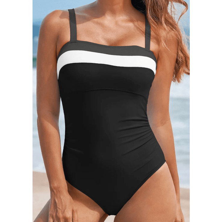 Cashton Black Color Block Detail Adjustable Straps One Piece Swimsuit