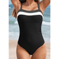 Cashton Black Color Block Detail Adjustable Straps One Piece Swimsuit