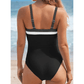 Cashton Black Color Block Detail Adjustable Straps One Piece Swimsuit