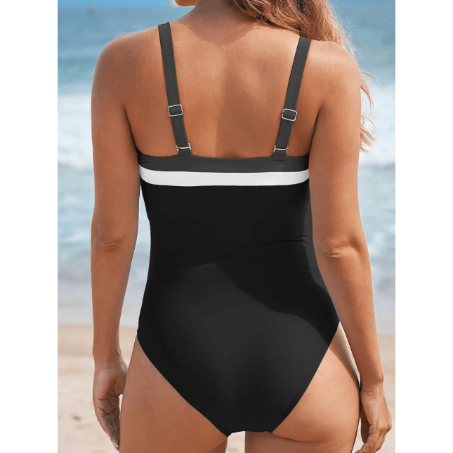 Cashton Black Color Block Detail Adjustable Straps One Piece Swimsuit