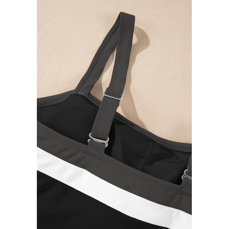 Cashton Black Color Block Detail Adjustable Straps One Piece Swimsuit