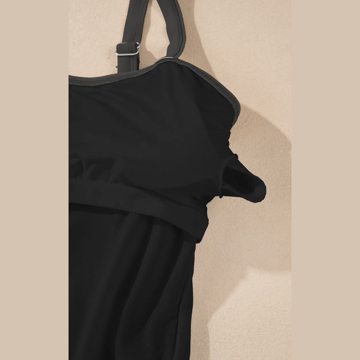 Cashton Black Color Block Detail Adjustable Straps One Piece Swimsuit