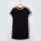 Oaklyn Black Plus Size Leopard Print Patchwork Shift T Shirt Dress with Pockets