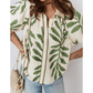 RTS Green Leaf Print Short Balloon Sleeve Shirt