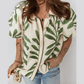 RTS Green Leaf Print Short Balloon Sleeve Shirt
