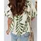 RTS Green Leaf Print Short Balloon Sleeve Shirt