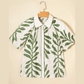 RTS Green Leaf Print Short Balloon Sleeve Shirt