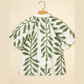 RTS Green Leaf Print Short Balloon Sleeve Shirt