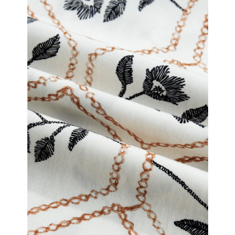 RTS Floral Print Striped Patchwork Button Neck Short Sleeve Blouse