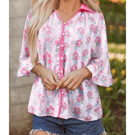 RTS Floral Collared Ruffled Half Sleeve Shirt