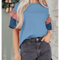 RTS Alana Beau Blue Stars Stripes Short Puff Sleeve Top