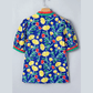 RTS Blue Wild Floral Printed Contrast Striped Patchwork V Neck Short Sleeve Blouse