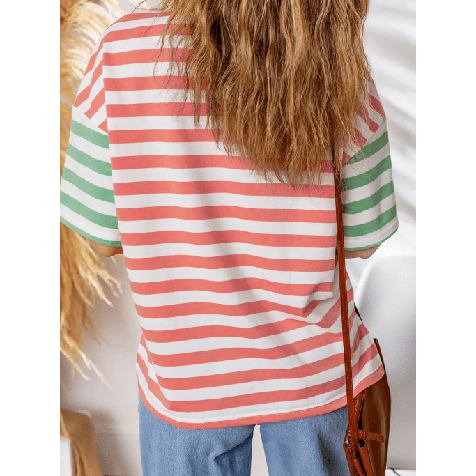 RTS Pink Stripe Drop Shoulder Casual T Shirt