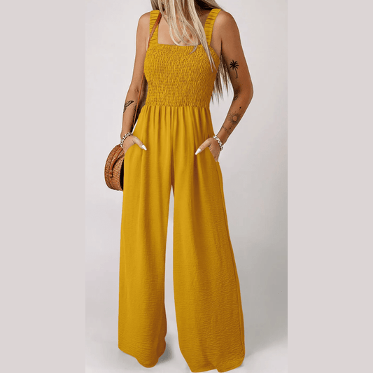 Kress Smocked Sleeveless Wide Leg Jumpsuit with Pockets