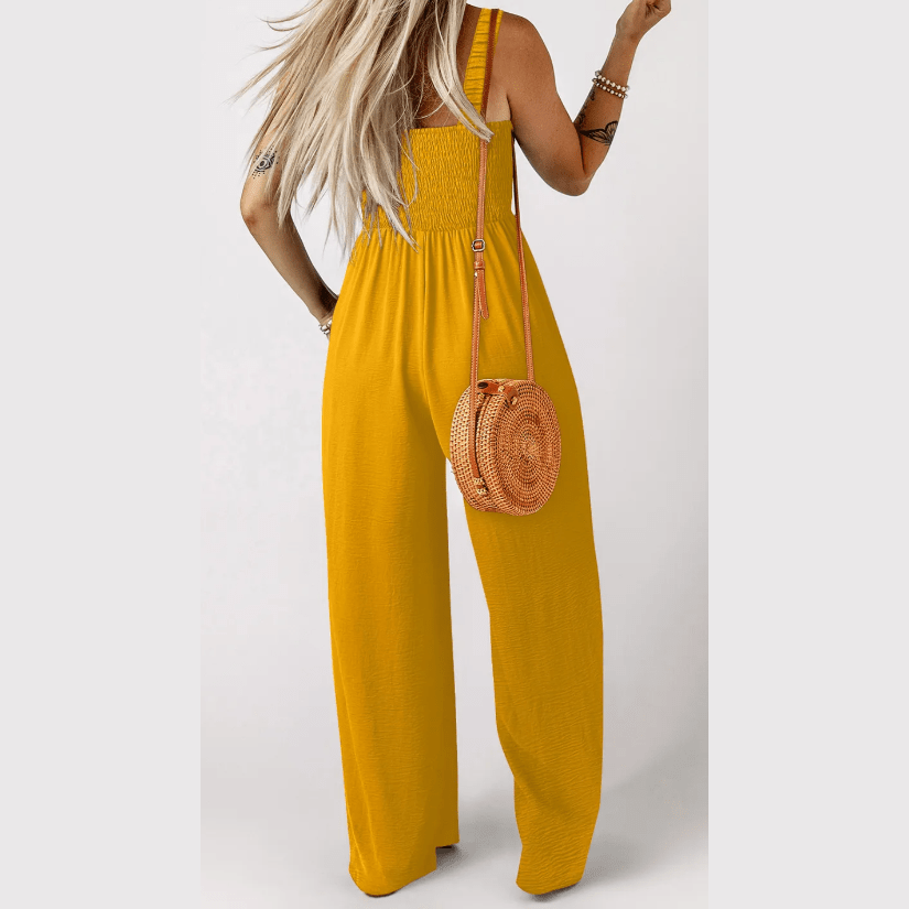 Kress Smocked Sleeveless Wide Leg Jumpsuit with Pockets