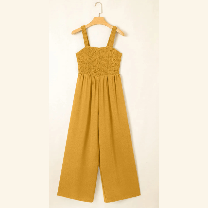 Kress Smocked Sleeveless Wide Leg Jumpsuit with Pockets