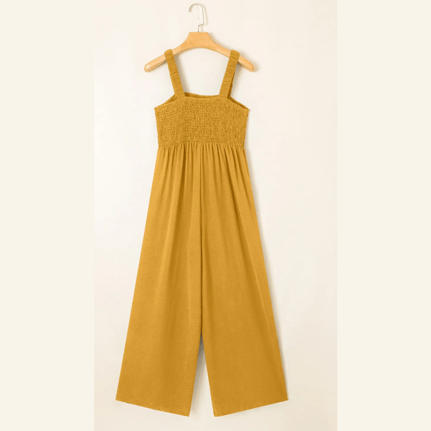Kress Smocked Sleeveless Wide Leg Jumpsuit with Pockets