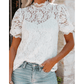 Viola White High Neck Lace Short Sleeve Blouse