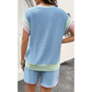Yasmine Beau Blue Corded Knit Contrast Trim Round Neck Cap Sleeve 2pcs Short Set