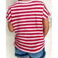 Bayleigh Pink Stripe Split V Neck Casual T Shirt