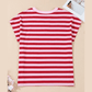 Bayleigh Pink Stripe Split V Neck Casual T Shirt