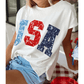 White USA Color Block Letter Printed Dolman Tee