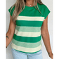 Celestia Green Stripe Mixed Print Crew Neck Cap Sleeve T Shirt