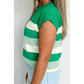 Celestia Green Stripe Mixed Print Crew Neck Cap Sleeve T Shirt